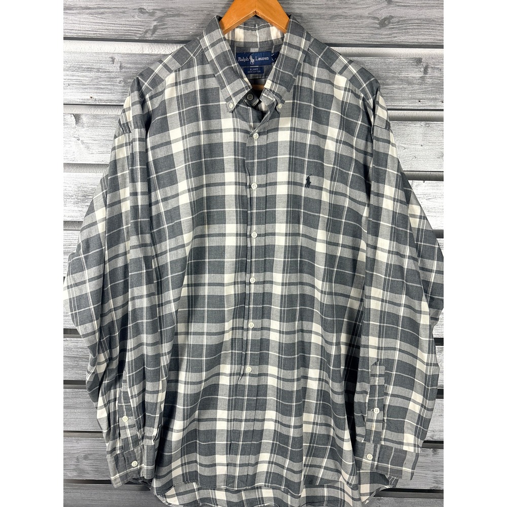 Vtg Polo Ralph Lauren Blake Shirt Mens XXL/3XL Gray Plaid Cotton Button Down